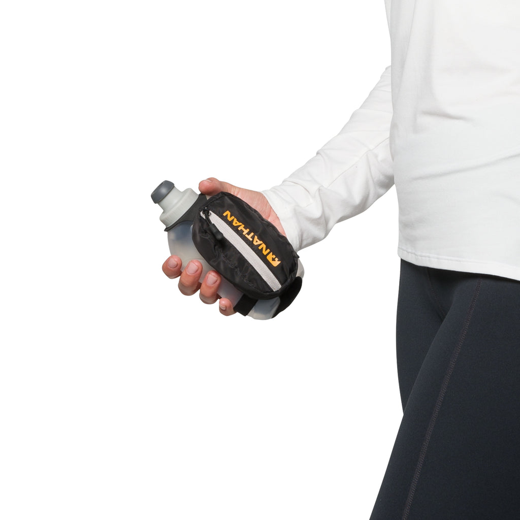 Nathan 12oz Handheld Running Bottle Holder, Black/Marigold OSFA, 1 Pack
