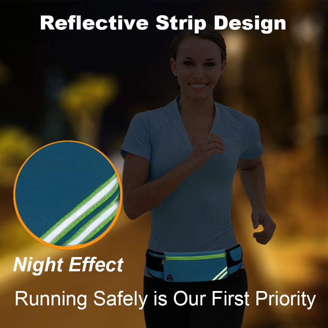 Slim Running Belt Fanny Pack,Waist Pack Bag for Hiking Cycling Workout,Reflective Runners Belt Jogging Pouch,Travelling Money Phone Holder for Running Gear Accessories