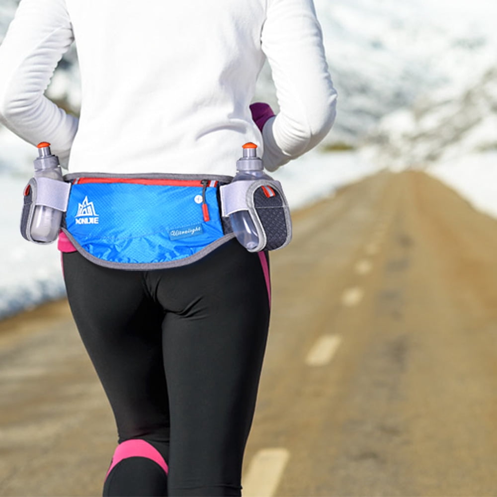 AONIJIE Running Hydration Belt with 2 Water Bottles, Bounce-Free Waist Pouch for Runners