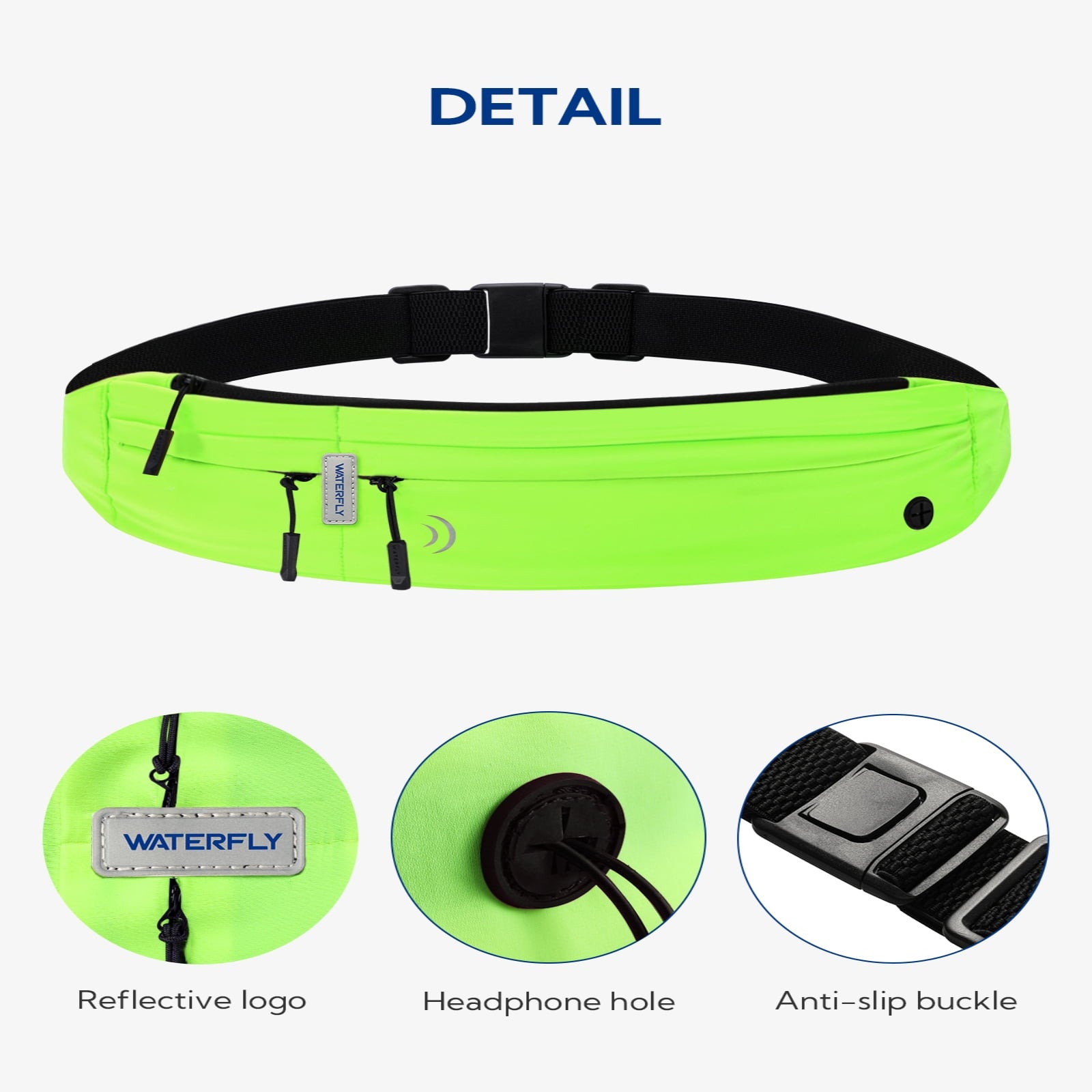 WATERFLY Unisex Adjustable Non-Slip Jogging Exercise Fitness Nylon Running Waist Belt,Black