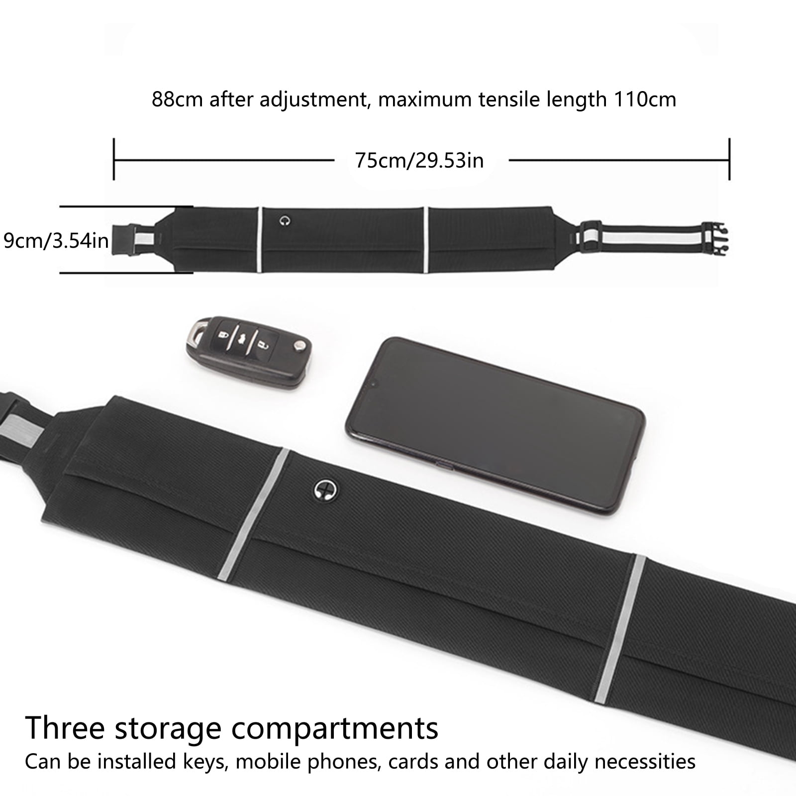 Reflective Running Belt Elastic Waist Pack Phone Holder Running Waist Bag With Headphone Hole for Walking Cycling Hiking