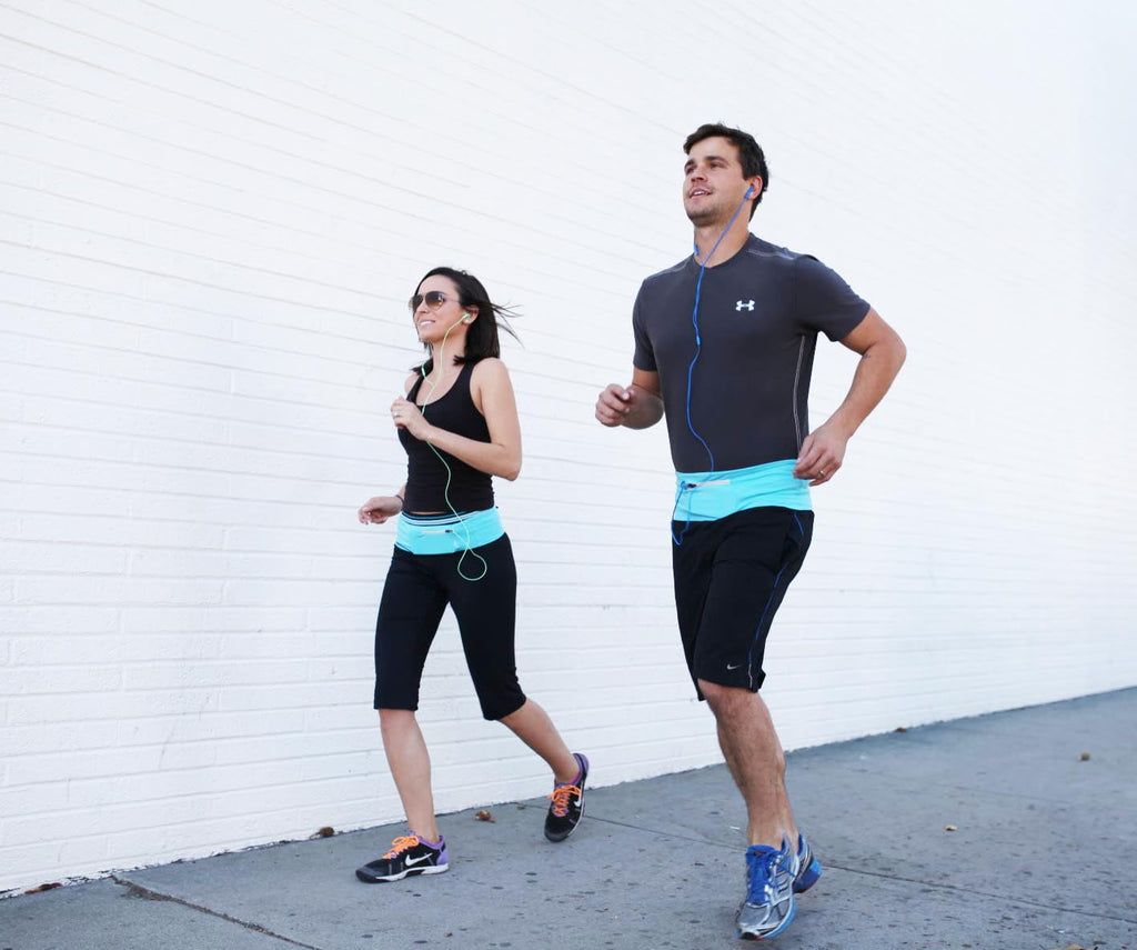 Runner Waist Pack - Hip Hug Running Fuel Belt with 2 Pockets - NO BOUNCE Runner's Fanny Pack - Storage Pouch Bag Runners