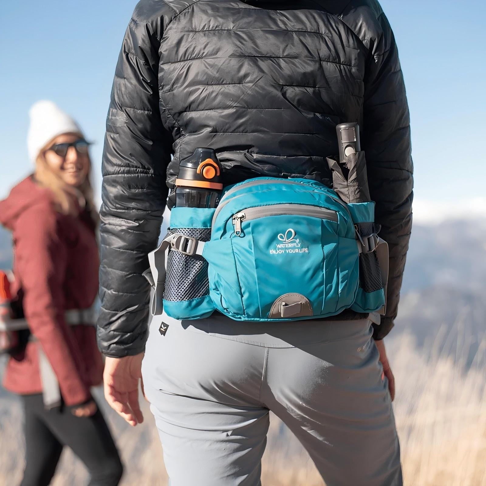 WATERFLY Unisex Large Capacity Hiking with Bottle Holder Nylon Fanny Pack Waist Bag,Gray