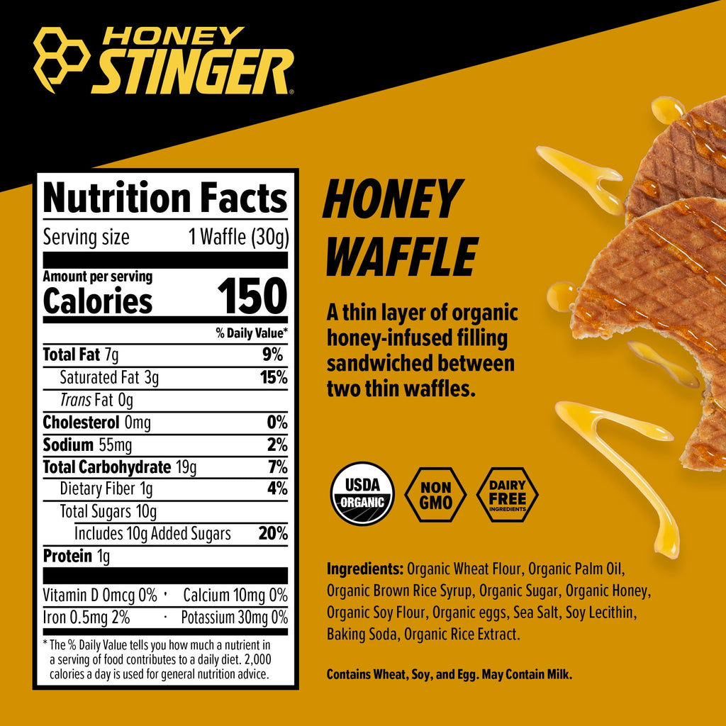 Honey Stinger Organic Energy Waffle Snack, Honey, 1.06 oz, 6 Count Box
