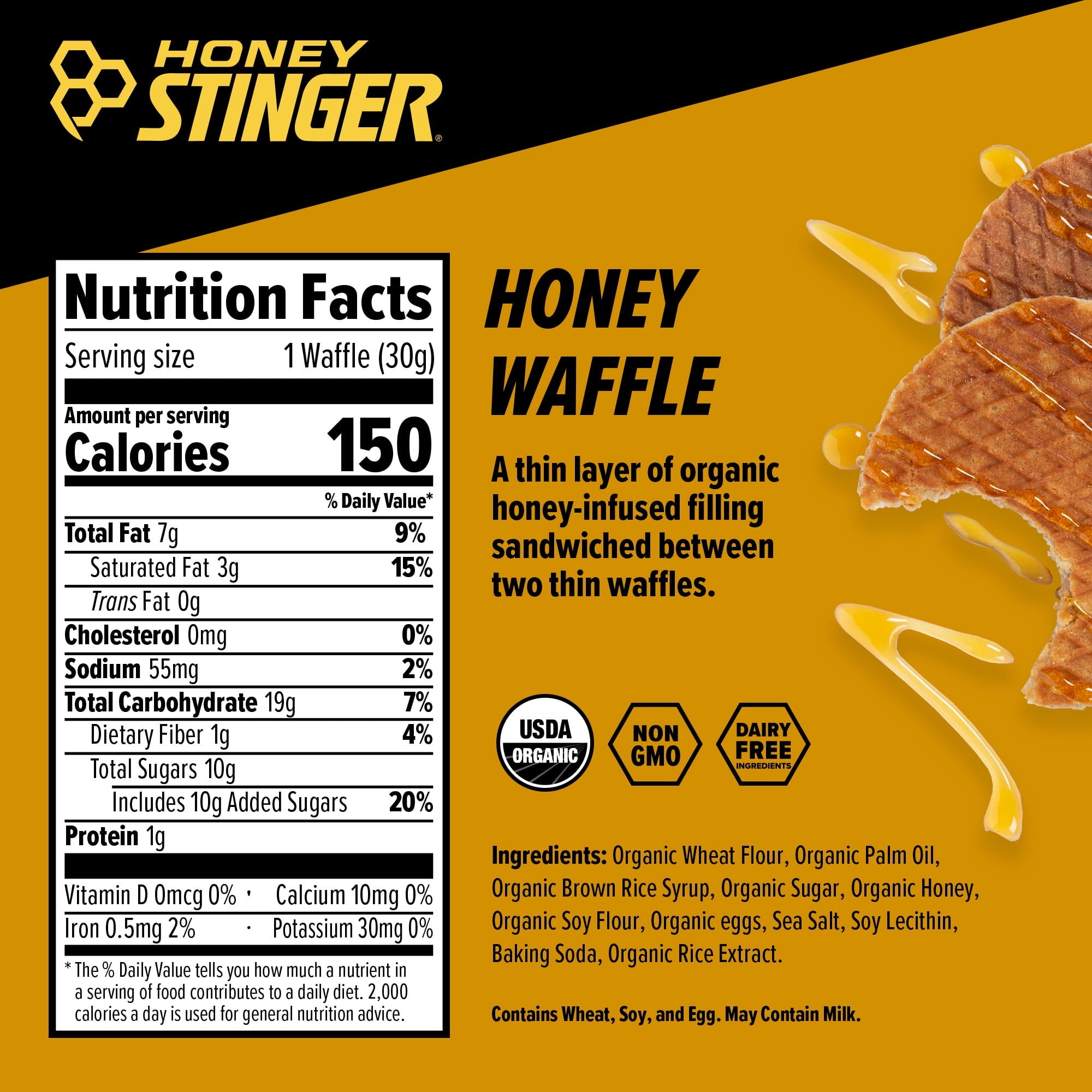 Honey Stinger Organic Energy Waffle Snack, Honey, 1.06 oz, 6 Count Box