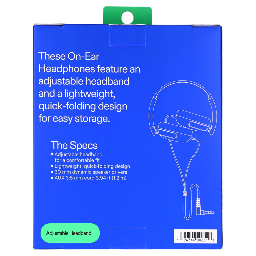 onn On-Ear Headphones with 3.5 mm Connector, Pink