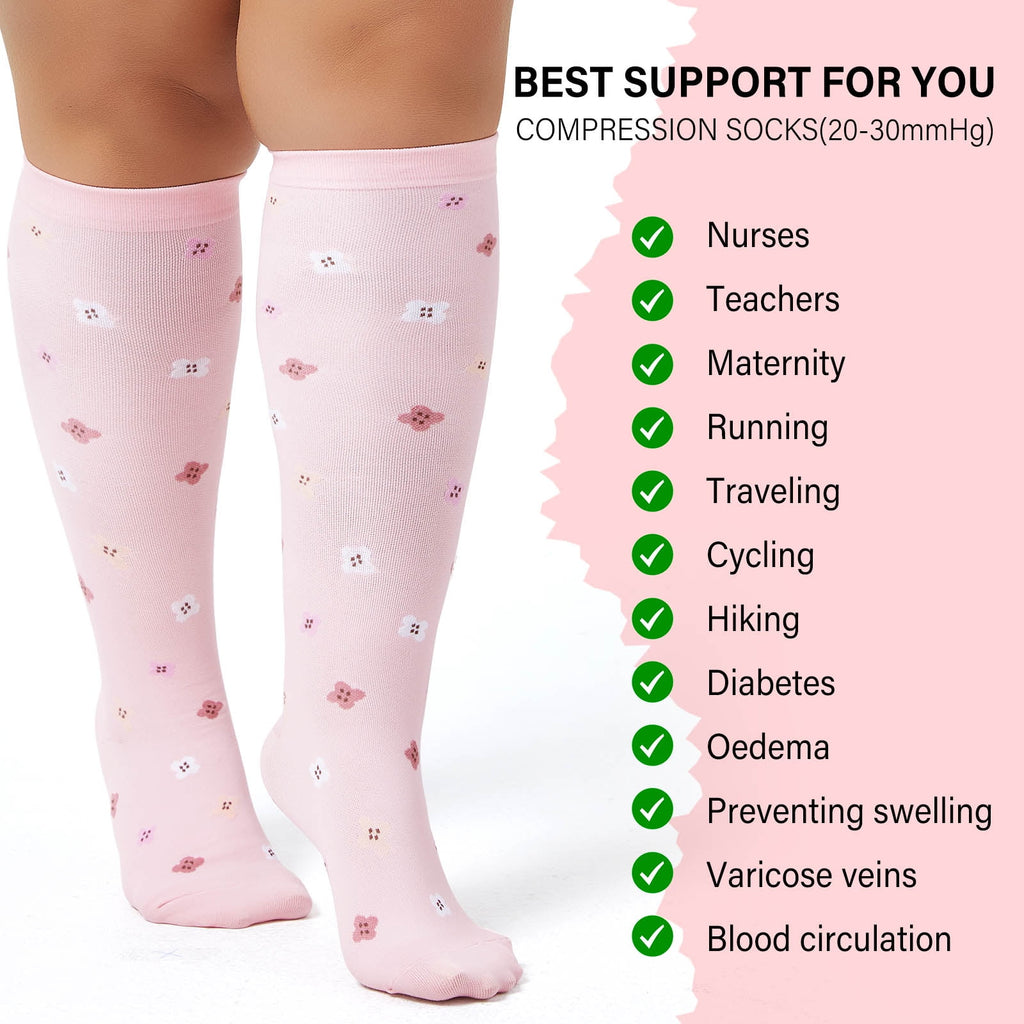 2 Pairs Wide Calf Compression Socks for Women Men AMITOFO Circulation 20-30mmHg Plus Size Knee High Support Stockings| Circulation | Nurses | Running | Travel,Beige Black 4XL