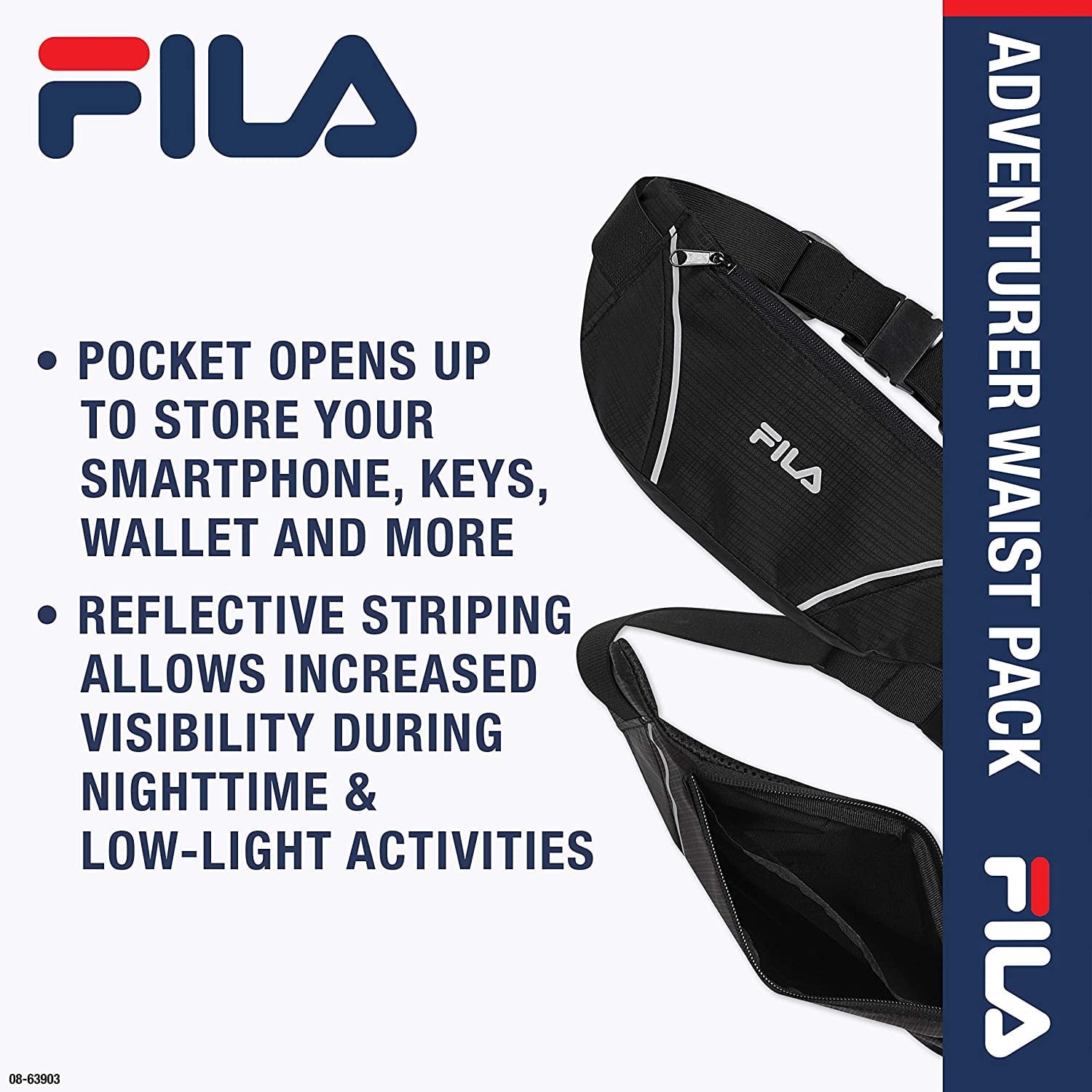 FILA Accessories Waist Pack - Running Belt Fanny Pack | Adventurer Adjustable Sports Pouch Phone Holder for Women & Men | Running, Walking, Cycling, Exercise & Fitness