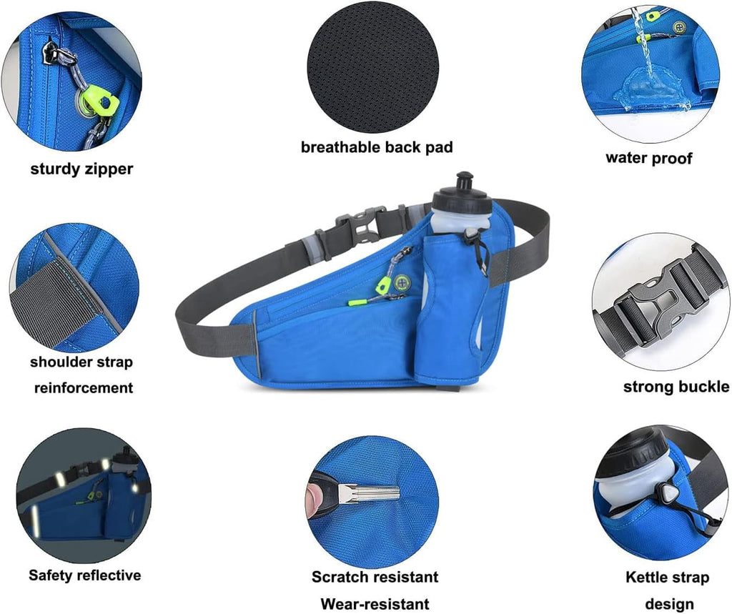 Running Belt Hydration Waist Pack with Water Bottle Holder for Men&Women Outdoor Sports (Black)