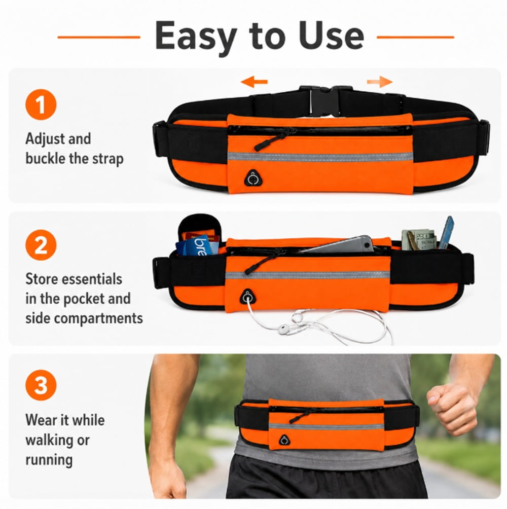 Slim Running Belt Waist Pack, Adjustable Travel Belt Bag for Phone, Keys and Small Essentials, TIKA