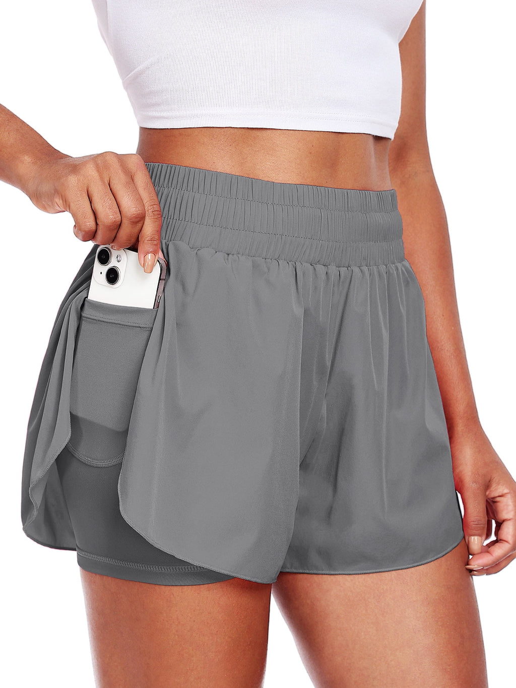 NELEUS Womens 2 in 1 Workout Yoga Shorts for Athletic Gym Running Casual Summer Short with Pocket,Navy Blue,US Size L