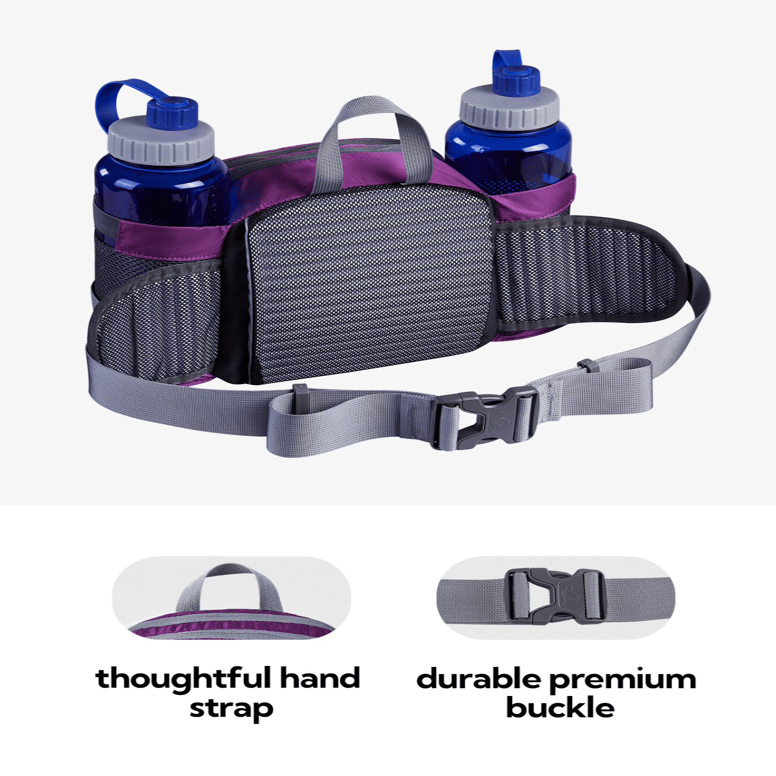 WATERFLY Unisex Large Capacity Hiking with Bottle Holder Nylon Fanny Pack Waist Bag,Gray