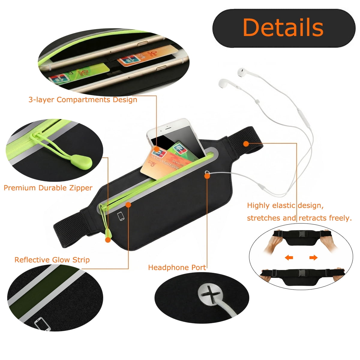 Entchin Slim Running Belt for Women Men, Runners Fanny Pack Phone Holder, Running Waist Bag for Workout