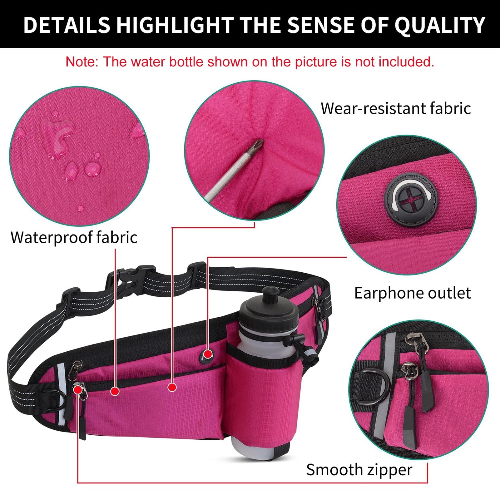 NFTIGB Running Belt Waist Pack Adjustable Hydration Bag with Water Bottle Holder for Runners Men Women, Black (10.63 inches / 27 cm)