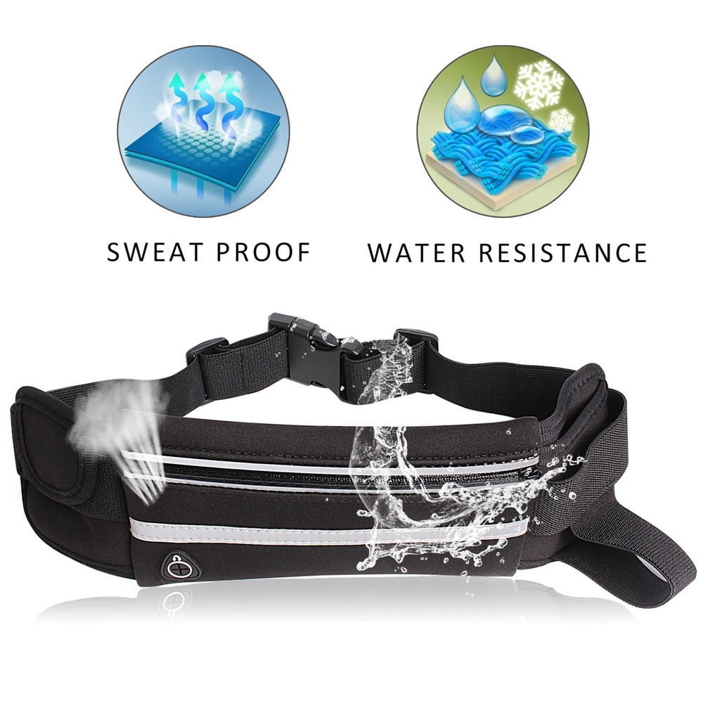 Waterproof Running Belt with Phone Holder and Water Bottle Pouch, Reflective Fitness Waist Pack for Men Women, Adjustable Sports Waist Bag for Hiking Cycling Marathon Gym Workout Outdoor Activities