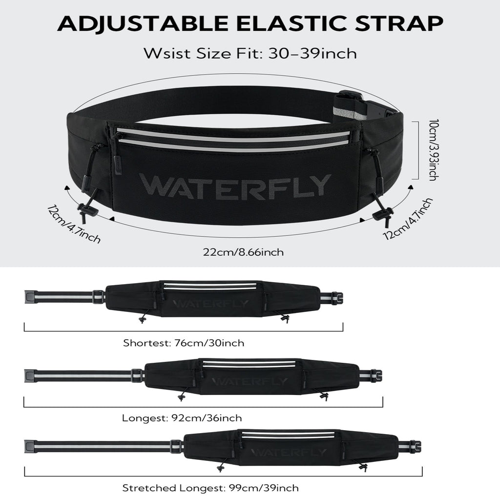 WATERFLY Unisex Adjustable Sports Jogging Fitness Nylon Running Waist Belt Band,Black