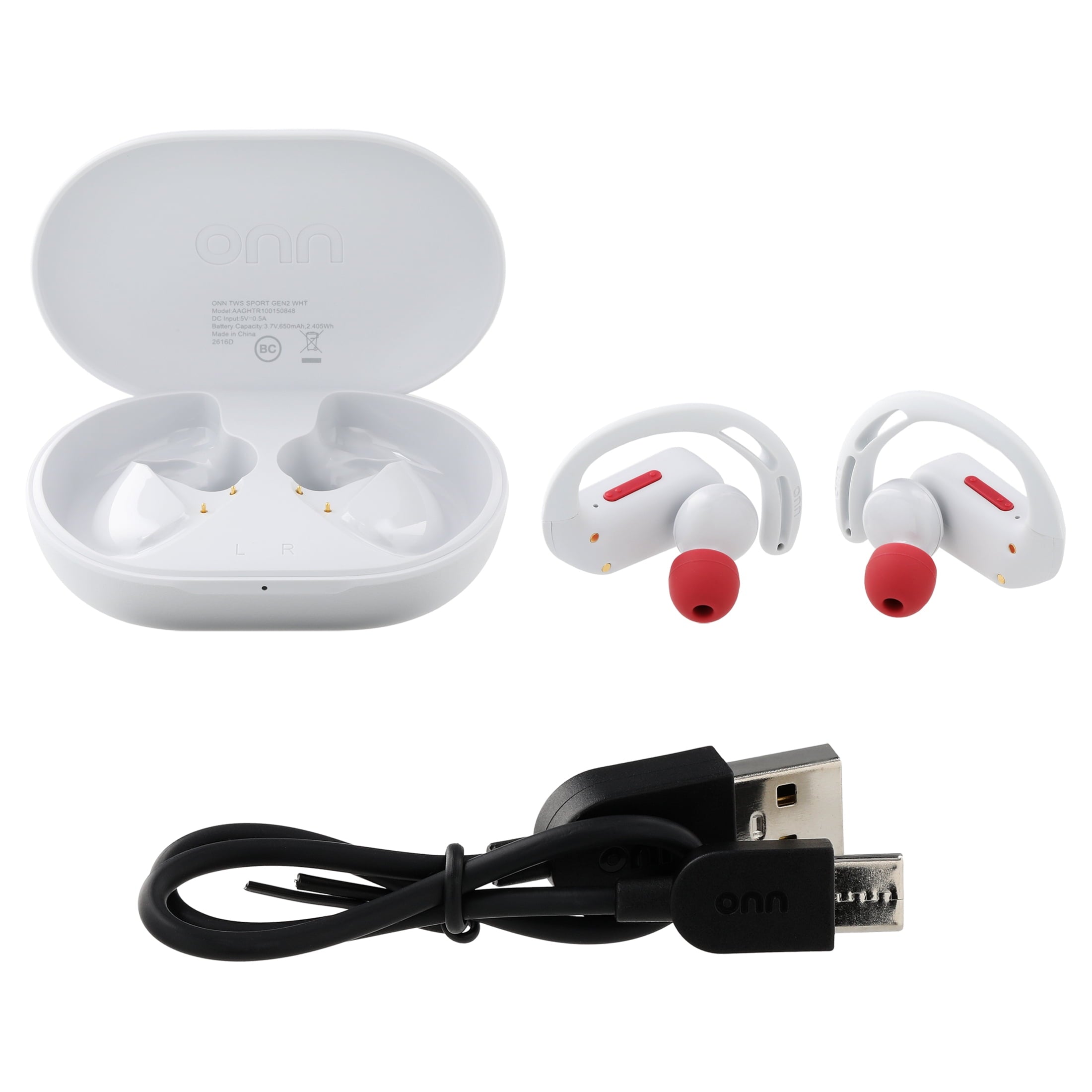 onn Wireless Sport Earbuds with Comfort Grip Ear Hooks, Black