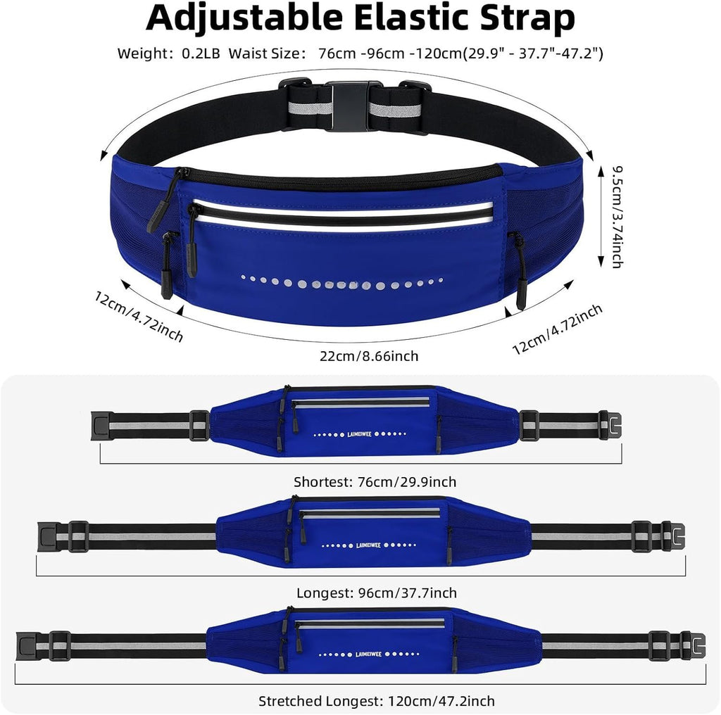 Lightweight Running Belt, Water-Resistant Pack for Women & Men, 4-Zone Organization Fits Up to 7" Phone, Reflective Strips Design for , Jogging, Hiking, Commuting