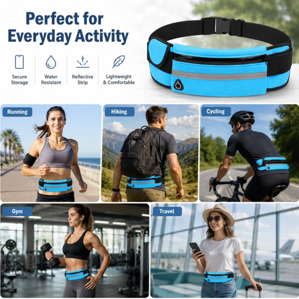 Slim Running Belt Waist Pack, Adjustable Travel Belt Bag for Phone, Keys and Small Essentials, TIKA