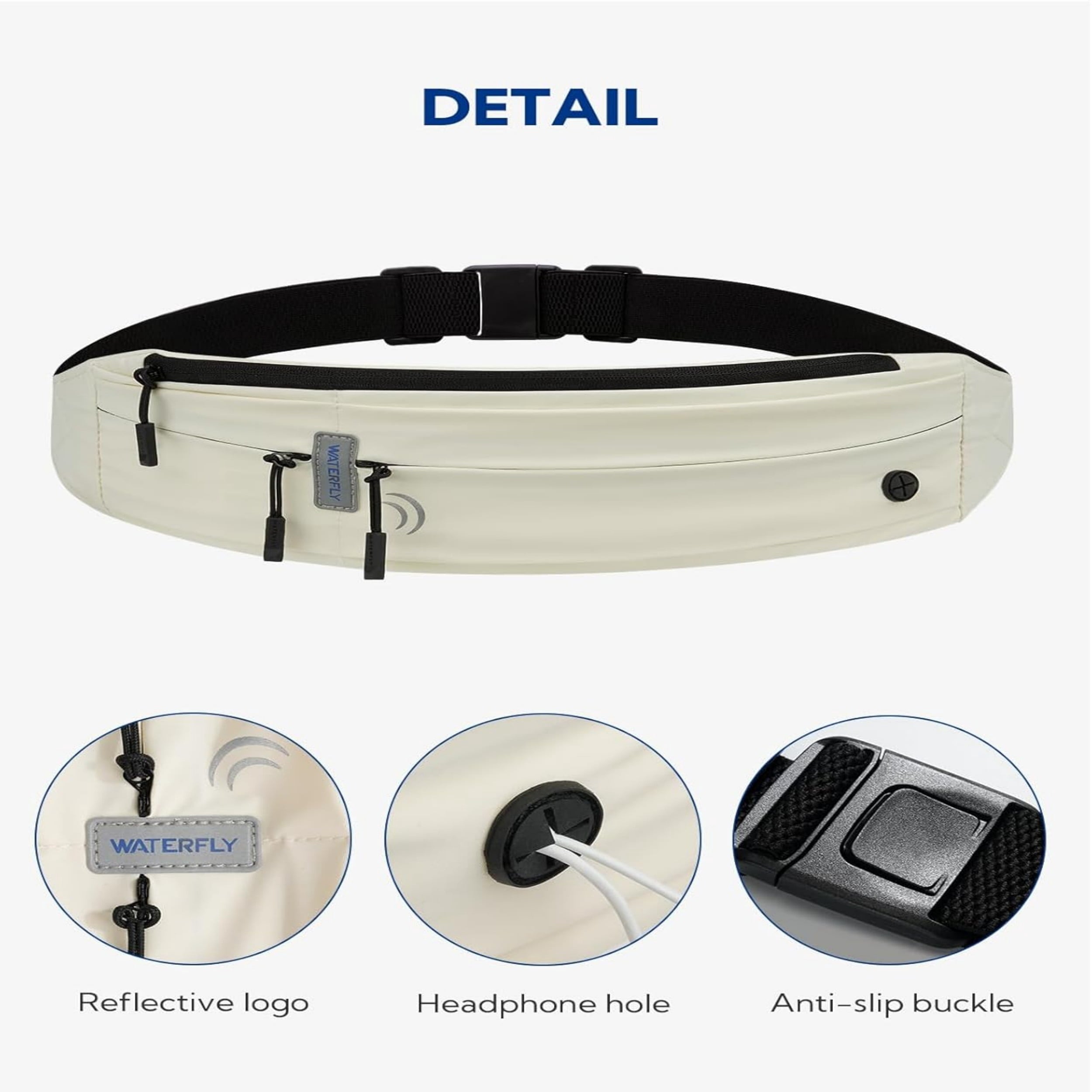 WATERFLY Unisex Adjustable Non-Slip Jogging Exercise Fitness Nylon Running Waist Belt,Black