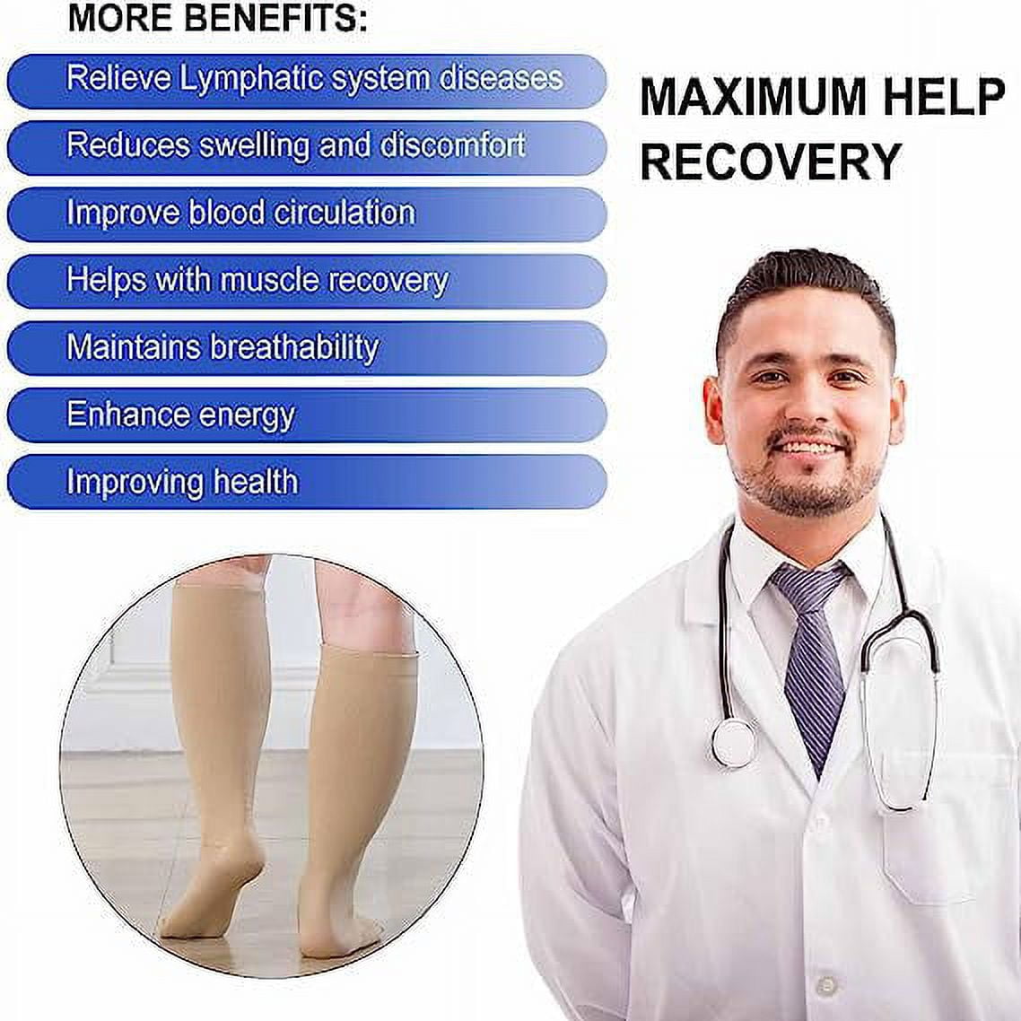 2 Pairs Wide Calf Compression Socks for Women Men AMITOFO Circulation 20-30mmHg Plus Size Knee High Support Stockings for Medical | Circulation | Nurses | Running | Travel, Black 4XL