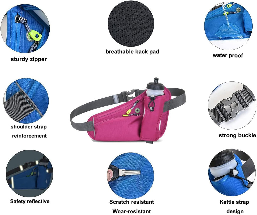 Running Belt Hydration Waist Pack with Water Bottle Holder for Men&Women Outdoor Sports (Black)