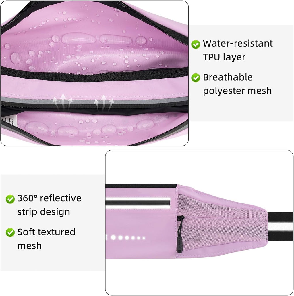 Lightweight Running Belt, Water-Resistant Pack for Women & Men, 4-Zone Organization Fits Up to 7" Phone, Reflective Strips Design for , Jogging, Hiking, Commuting
