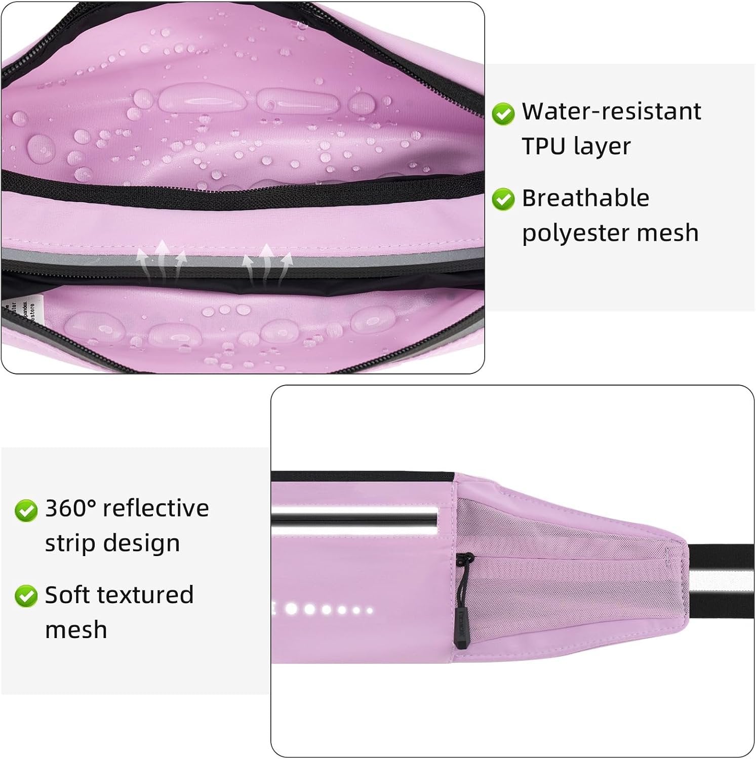 Lightweight Running Belt, Water-Resistant Pack for Women & Men, 4-Zone Organization Fits Up to 7" Phone, Reflective Strips Design for , Jogging, Hiking, Commuting