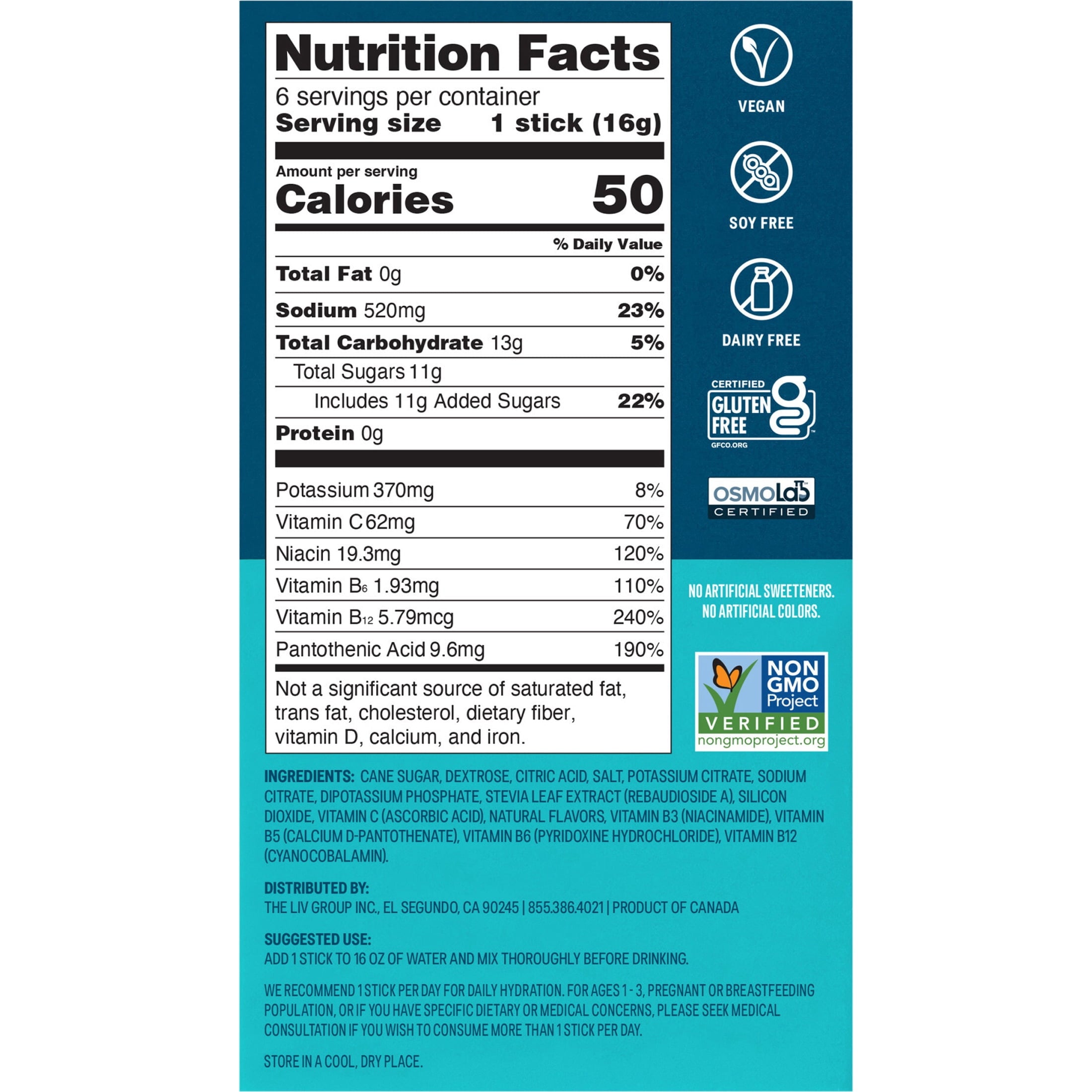 Liquid I.V.® Lemon Lime Hydration Multiplier® Powdered Electrolyte Drink Mix, 6 Count Packets