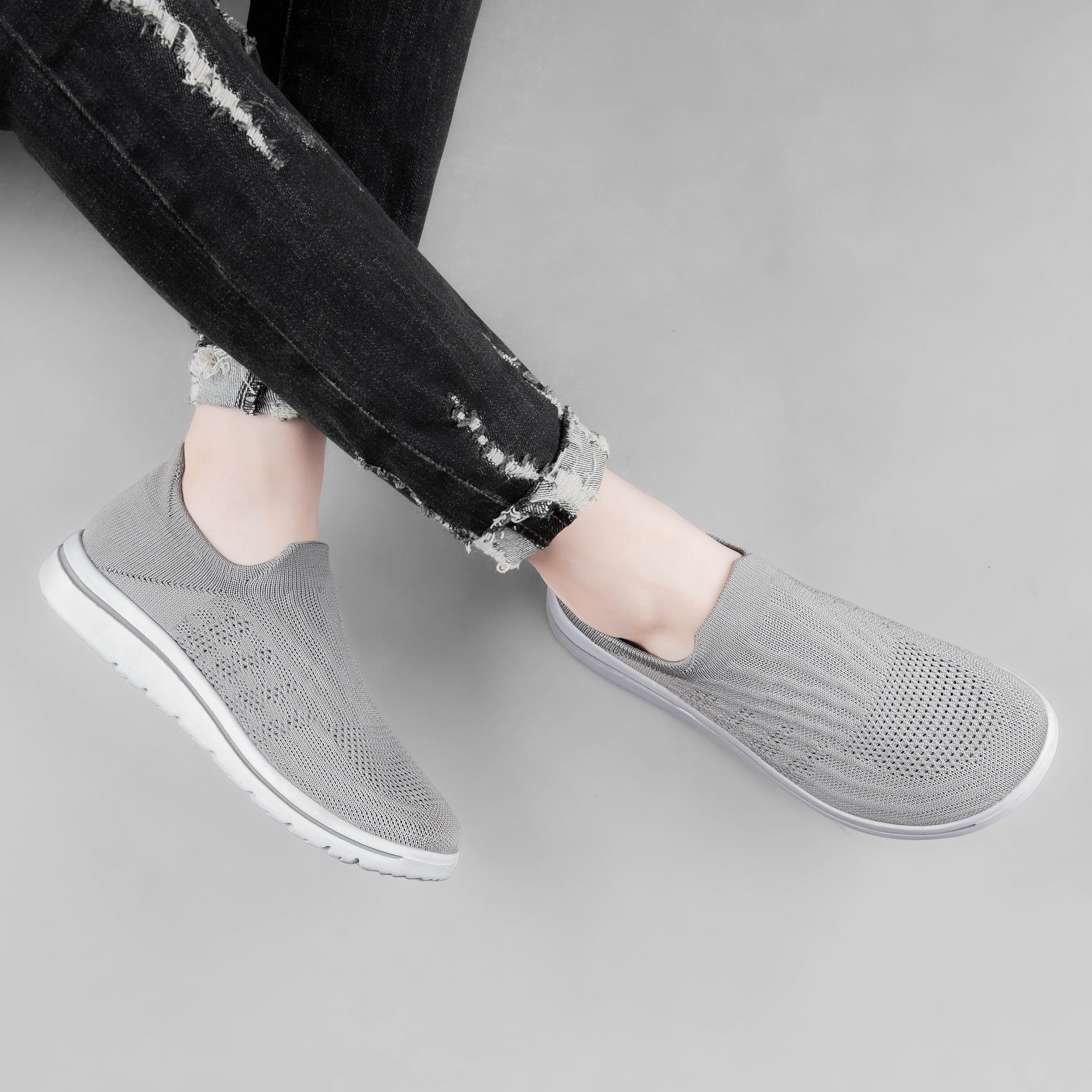 Unisex Sock Walking Shoes Wide Toe Box Slip-on Mens Running Shoe Womens Lightweight Casual Fashion Sneakers Black 8Women/6Men
