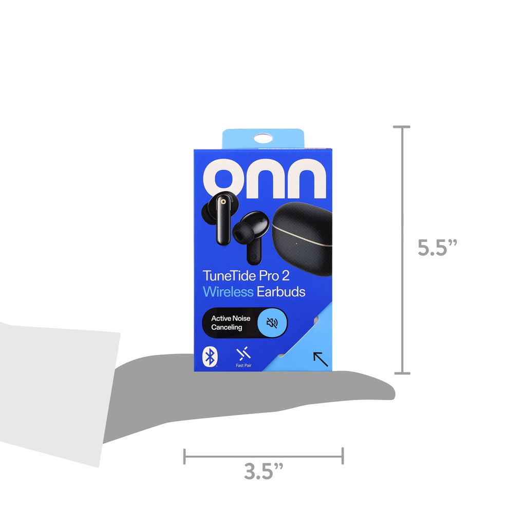 onn TuneTide Pro 2 Wireless Earbuds, Black