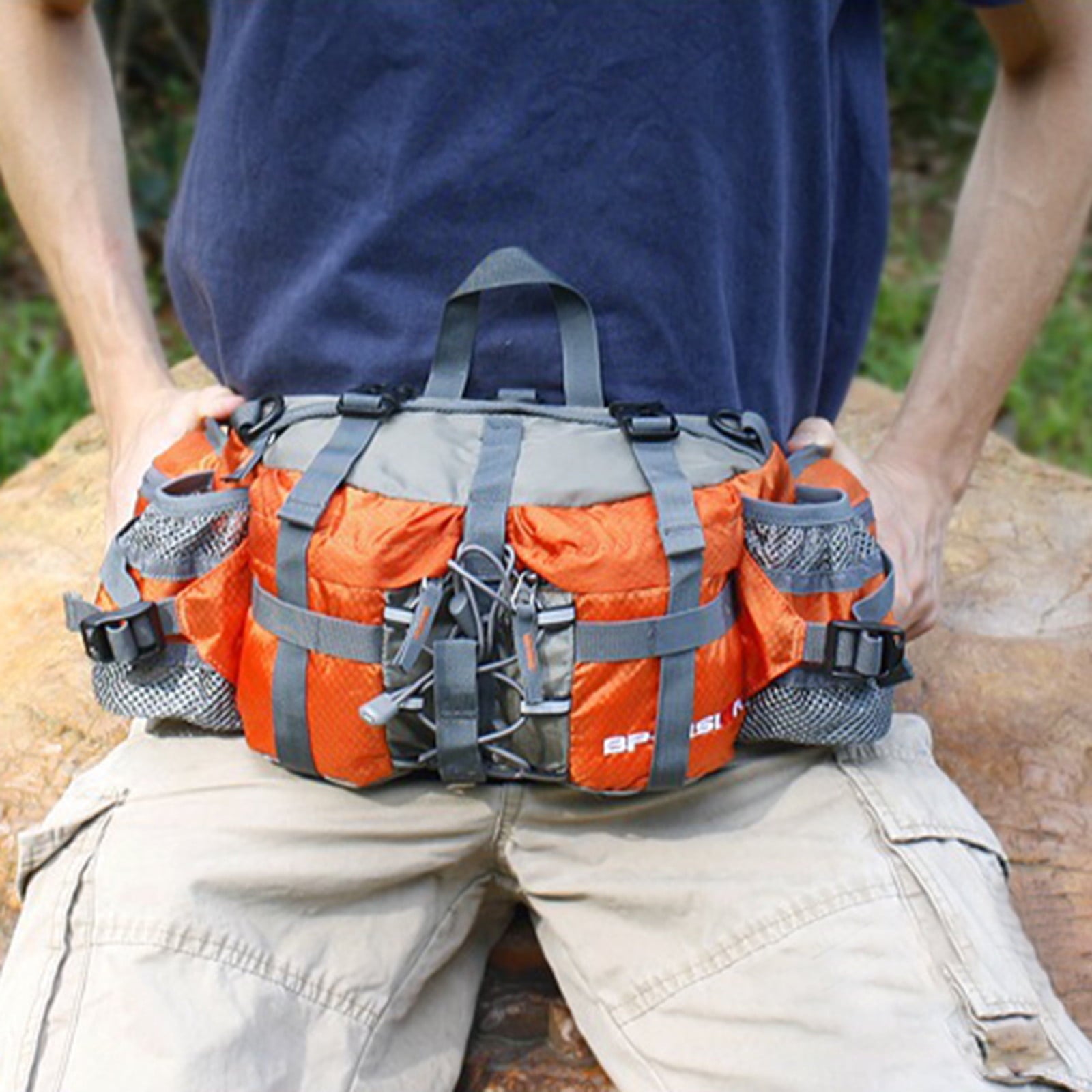 PATLOLLAV Hiking Fanny Pack with Water Bottle Holder,Double Shoulder Straps, Hiking Essentials for Men Women Waterproof Outdoor Waist Bag, Lumbar Backpack for Fishing Hunting Running Sports