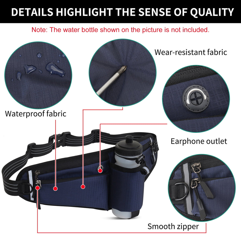 NFTIGB Running Belt Waist Pack Adjustable Hydration Bag with Water Bottle Holder for Runners Men Women, Black (10.63 inches / 27 cm)