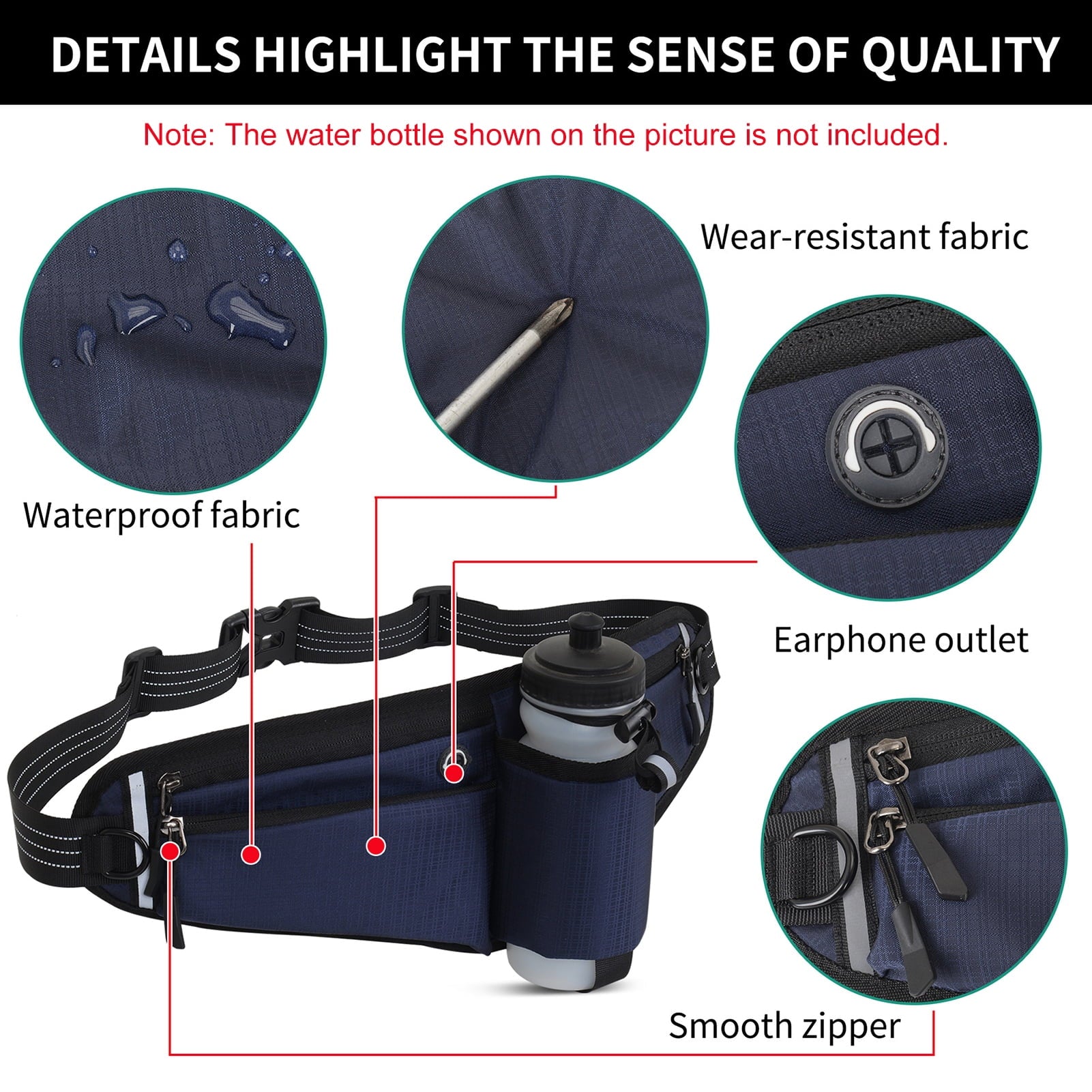 NFTIGB Running Belt Waist Pack Adjustable Hydration Bag with Water Bottle Holder for Runners Men Women, Black (10.63 inches / 27 cm)
