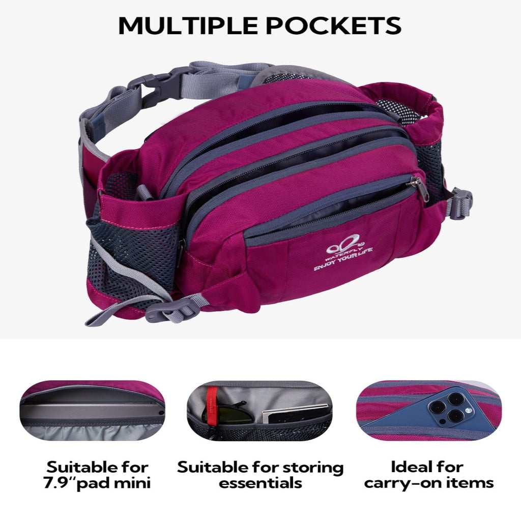 WATERFLY Unisex Large Capacity Hiking with Bottle Holder Nylon Fanny Pack Waist Bag,Gray