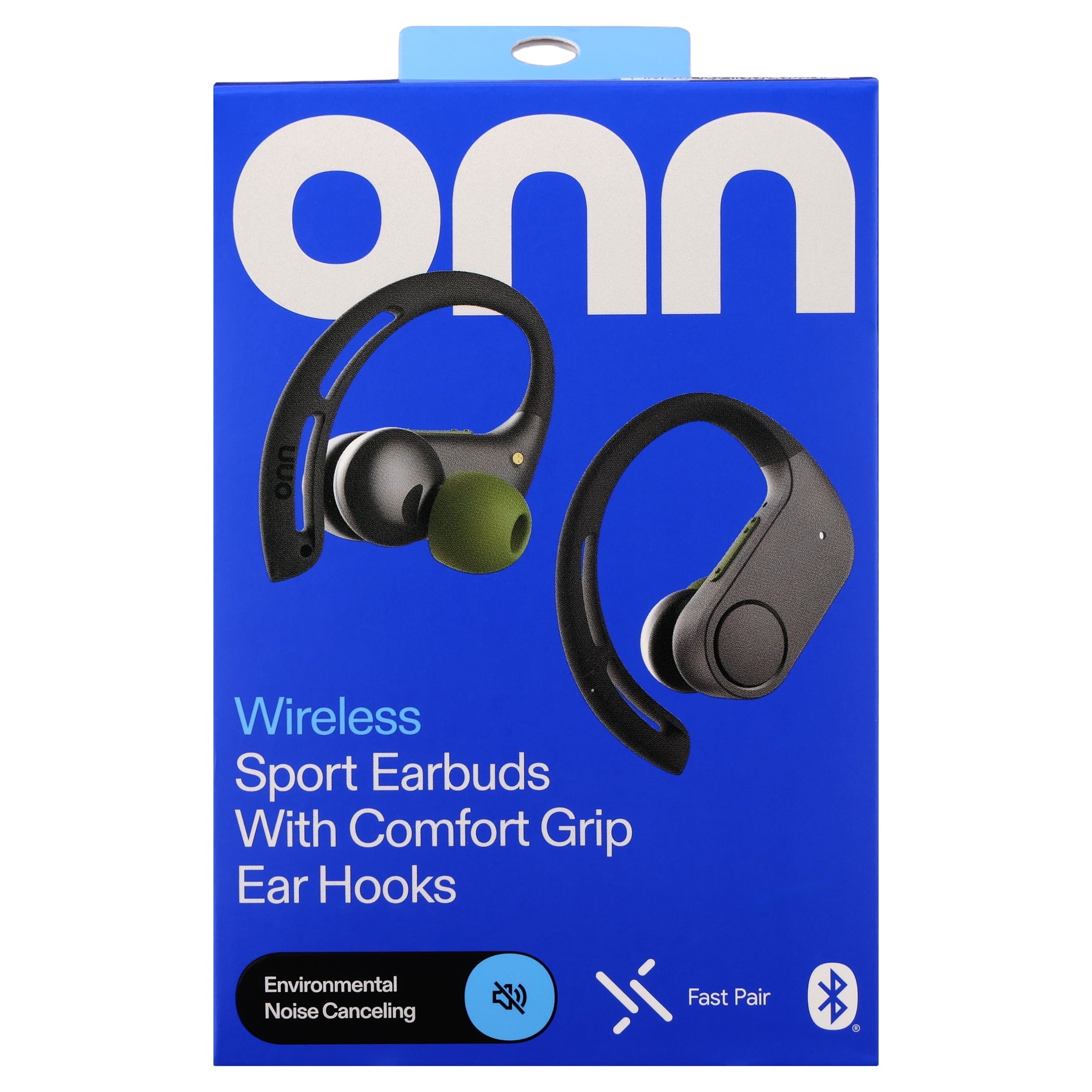 onn Wireless Sport Earbuds with Comfort Grip Ear Hooks, Black