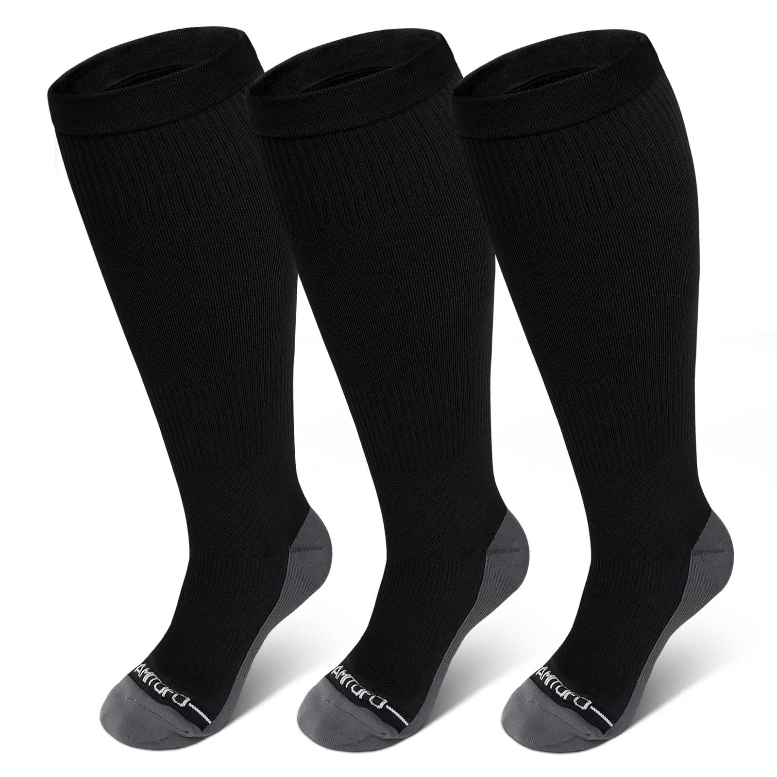 2 Pairs Wide Calf Compression Socks for Women Men AMITOFO Circulation 20-30mmHg Plus Size Knee High Support Stockings for Medical | Circulation | Nurses | Running | Travel, Black 4XL
