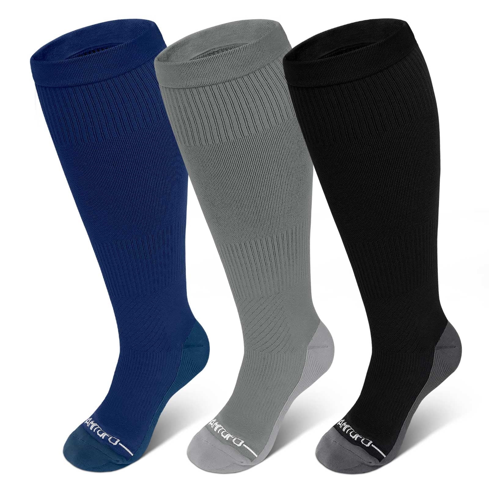 2 Pairs Wide Calf Compression Socks for Women Men AMITOFO Circulation 20-30mmHg Plus Size Knee High Support Stockings| Circulation | Nurses | Running | Travel,Beige Black 4XL