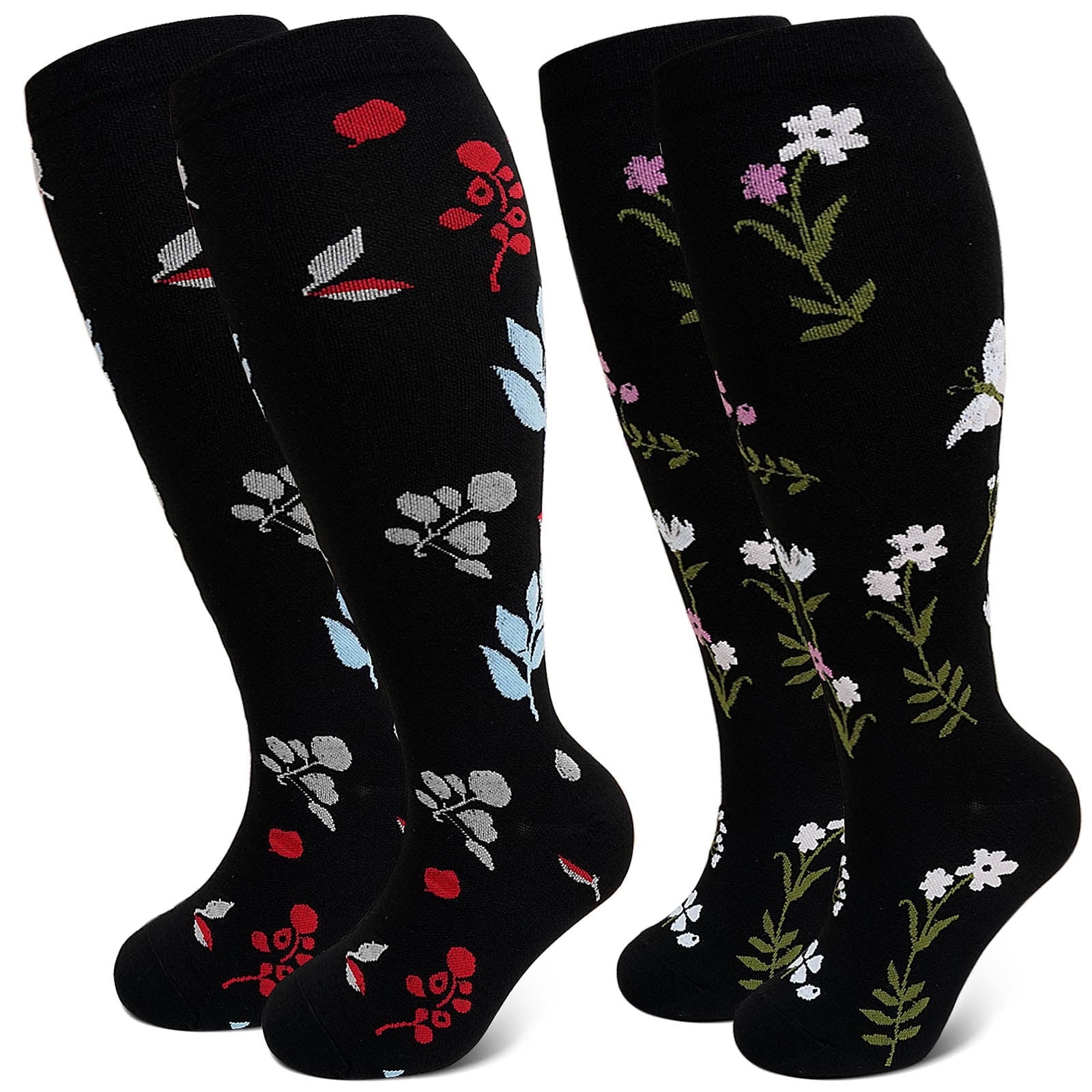 2 Pairs Wide Calf Compression Socks for Women Men AMITOFO Circulation 20-30mmHg Plus Size Knee High Support Stockings for Medical | Circulation | Nurses | Running | Travel, Black 4XL