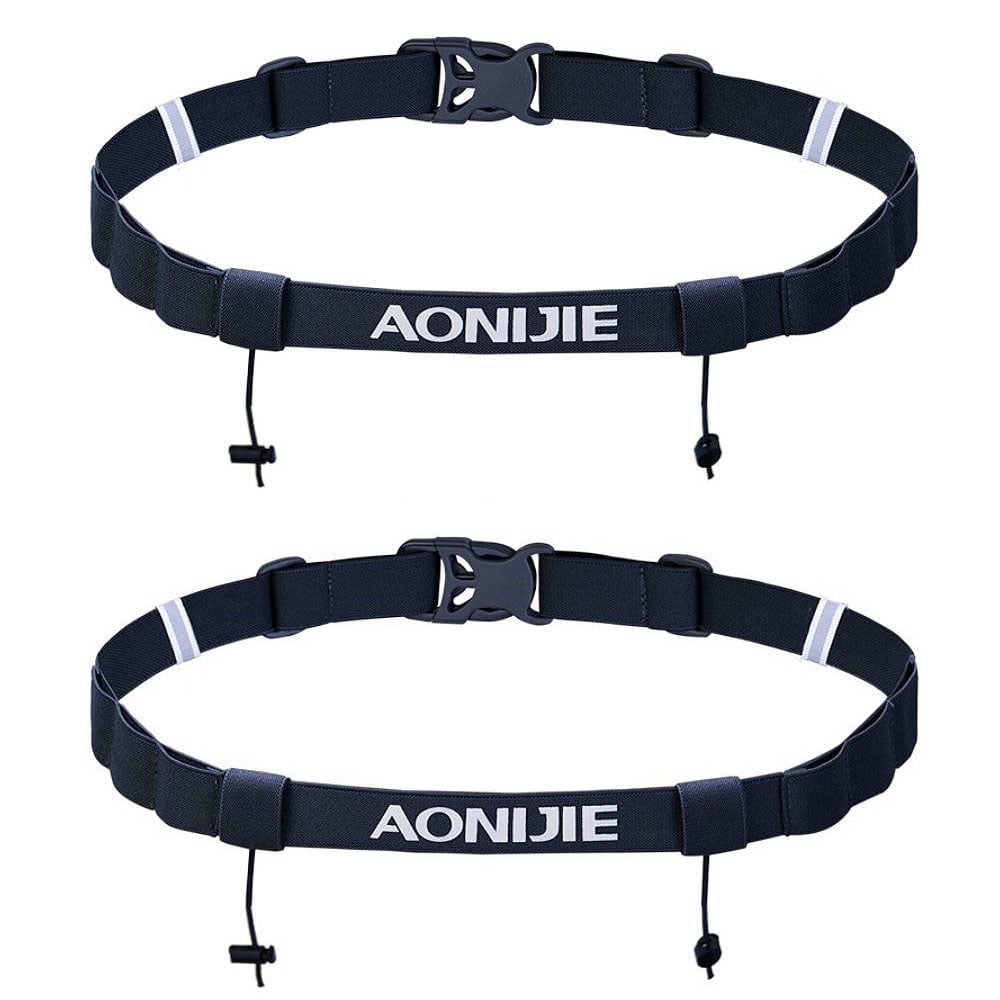 AONIJIE 2Pcs Triathlon Running Race Number Belt Adjustable Bib Holder with 6 Energy Gel Loops, Black