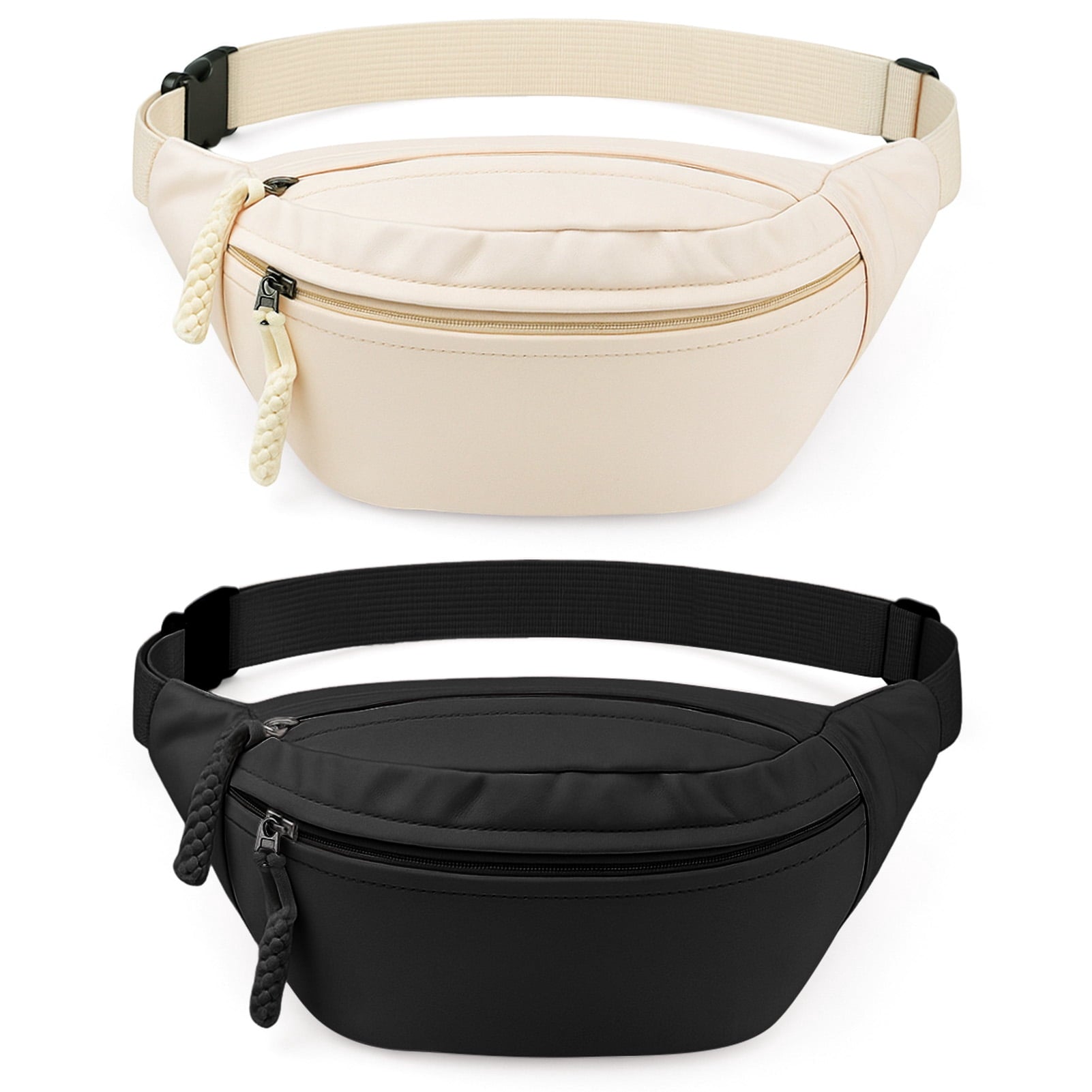 Bocaoying 2 Pack Fanny Pack for Women, Lightweight Waist Bag with 2 Smooth Zipper Pockets, Adjustable Water Resistant Sports Bum Bag for Outdoors Sports Travel Hiking Running