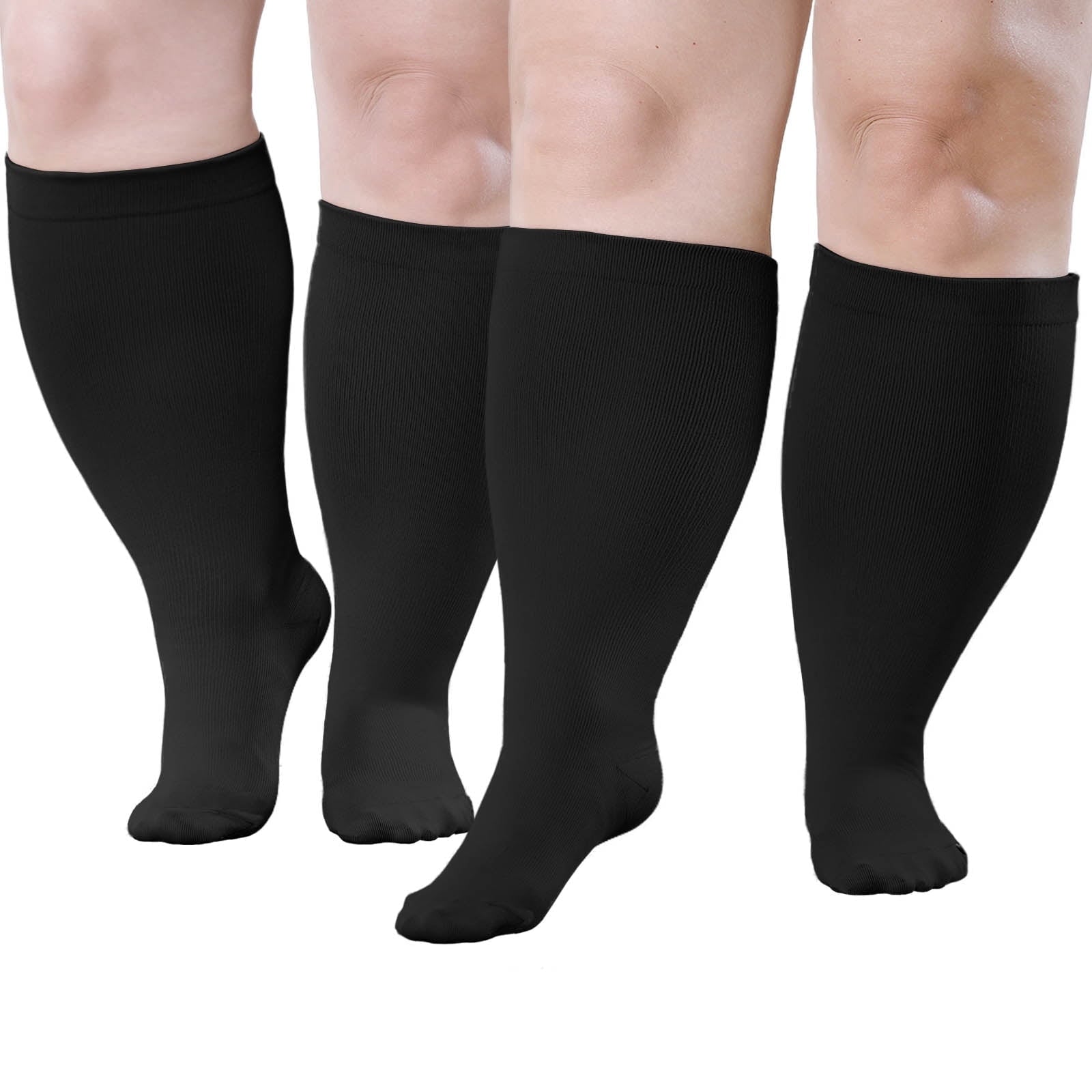 2 Pairs Wide Calf Compression Socks for Women Men AMITOFO Circulation 20-30mmHg Plus Size Knee High Support Stockings| Circulation | Nurses | Running | Travel,Beige Black 4XL