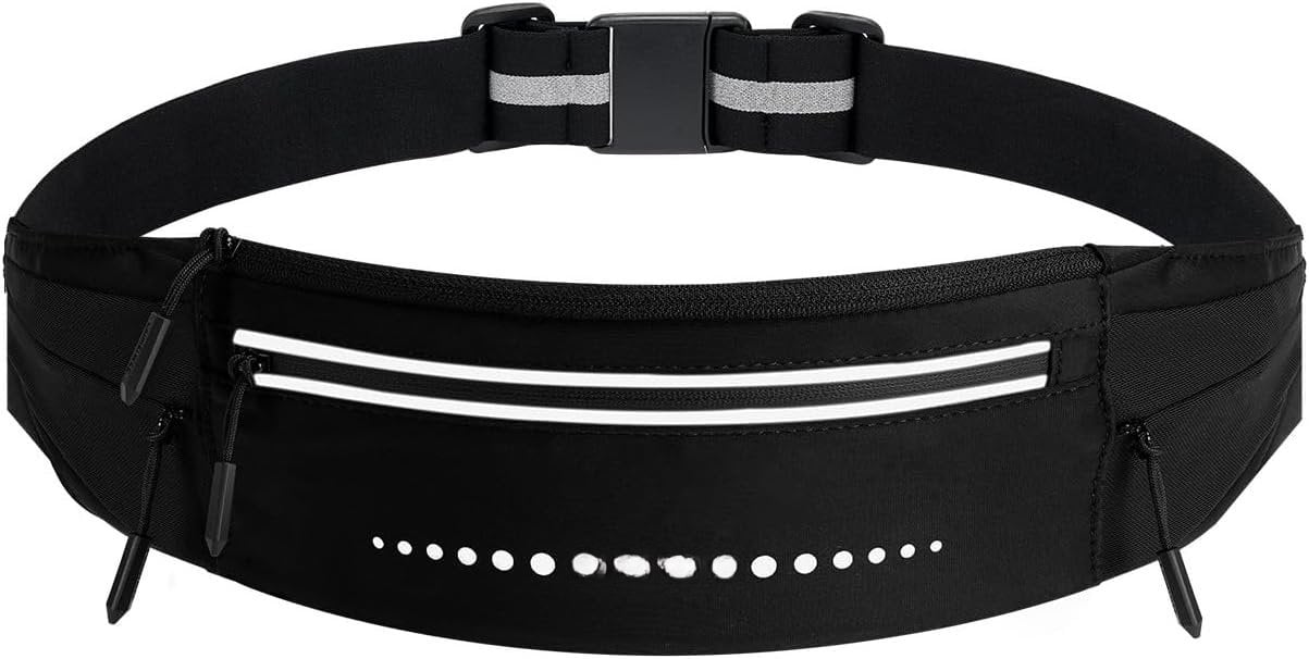 Lightweight Running Belt, Water-Resistant Pack for Women & Men, 4-Zone Organization Fits Up to 7" Phone, Reflective Strips Design for , Jogging, Hiking, Commuting