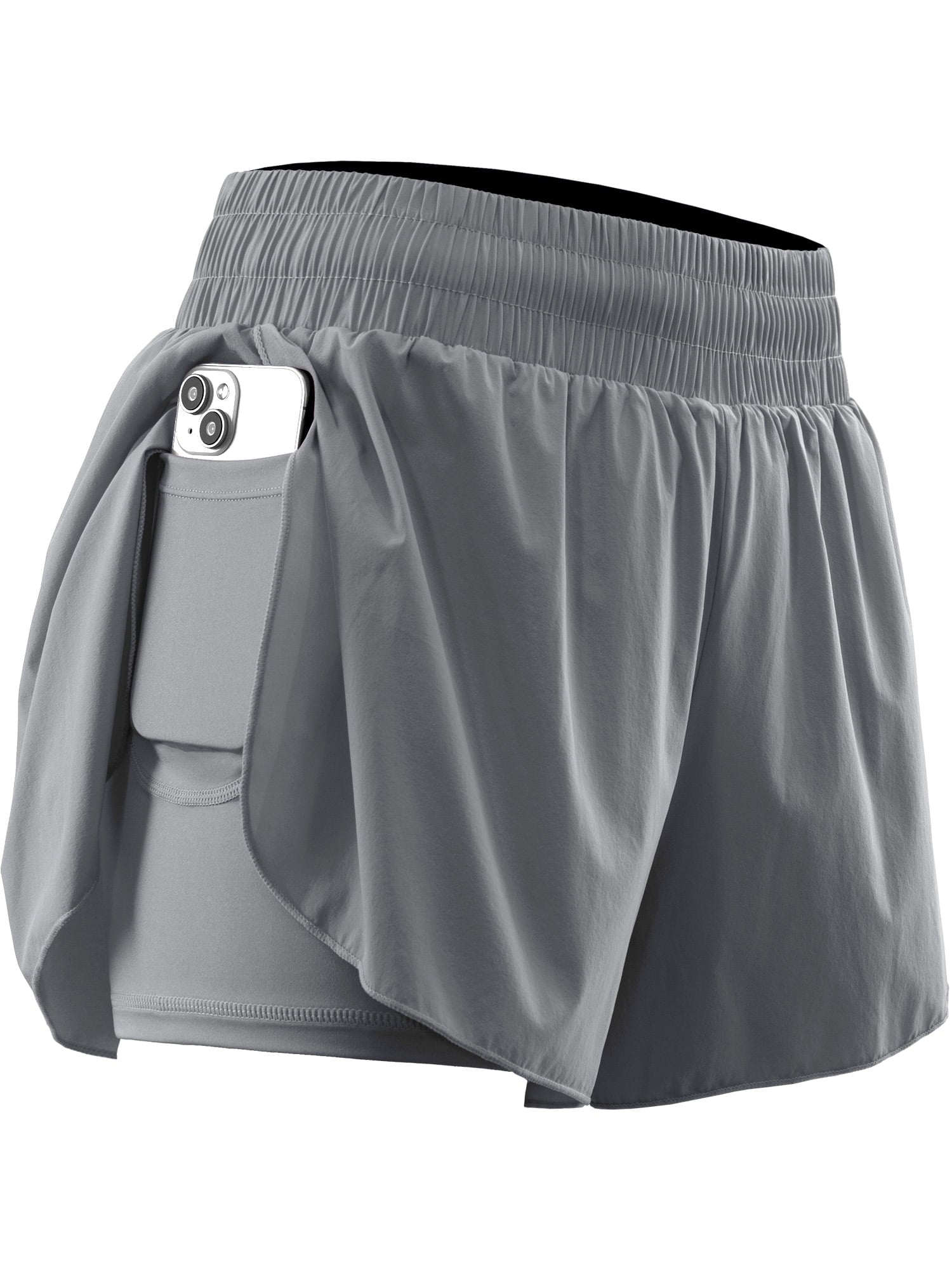NELEUS Womens 2 in 1 Workout Yoga Shorts for Athletic Gym Running Casual Summer Short with Pocket,Navy Blue,US Size L