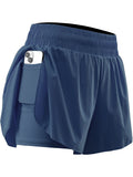 NELEUS Womens 2 in 1 Workout Yoga Shorts for Athletic Gym Running Casual Summer Short with Pocket,Navy Blue,US Size L