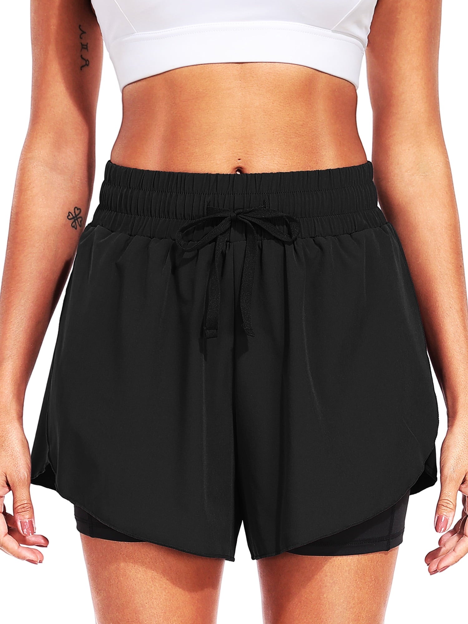 NELEUS Womens 2 in 1 Workout Yoga Shorts for Athletic Gym Running Casual Summer Short with Pocket,Navy Blue,US Size L