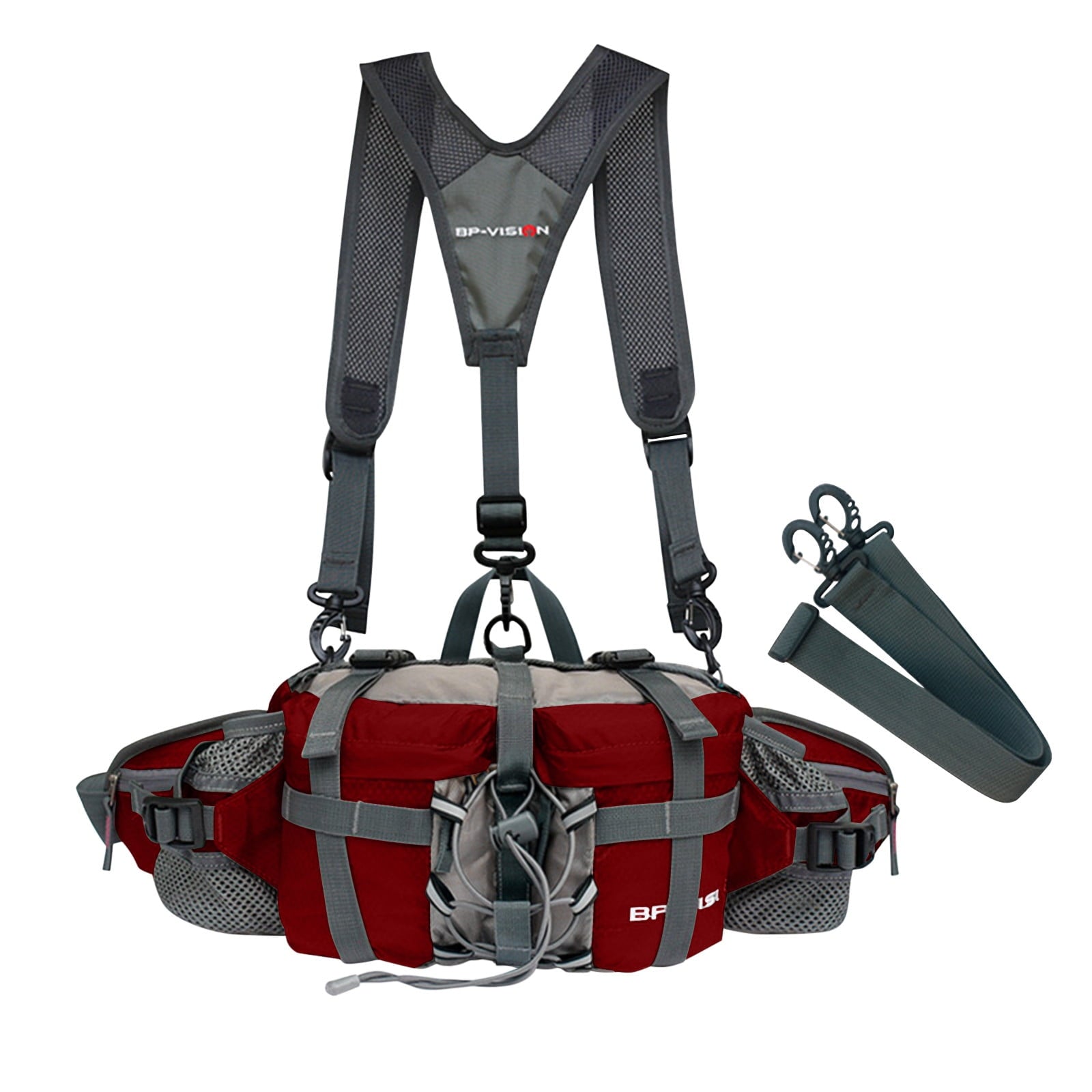 PATLOLLAV Hiking Fanny Pack with Water Bottle Holder,Double Shoulder Straps, Hiking Essentials for Men Women Waterproof Outdoor Waist Bag, Lumbar Backpack for Fishing Hunting Running Sports