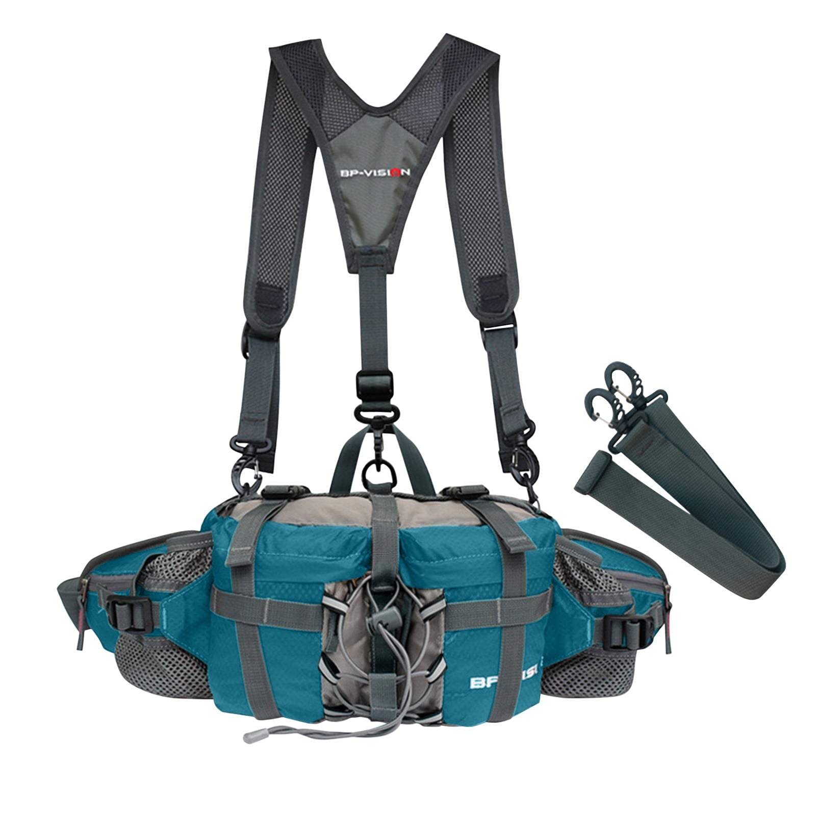 PATLOLLAV Hiking Fanny Pack with Water Bottle Holder,Double Shoulder Straps, Hiking Essentials for Men Women Waterproof Outdoor Waist Bag, Lumbar Backpack for Fishing Hunting Running Sports