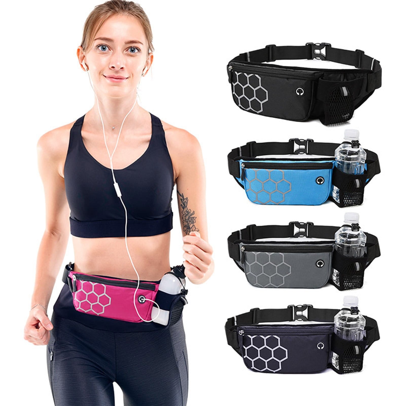 Running Waist Pack with Water Bottle Holder | Waterproof Sports Belt Bag for Phone & Keys | Unisex Fanny Pack 27x14cm | Lightweight Marathon Running Gear & Hiking Hydration Pack | 100g