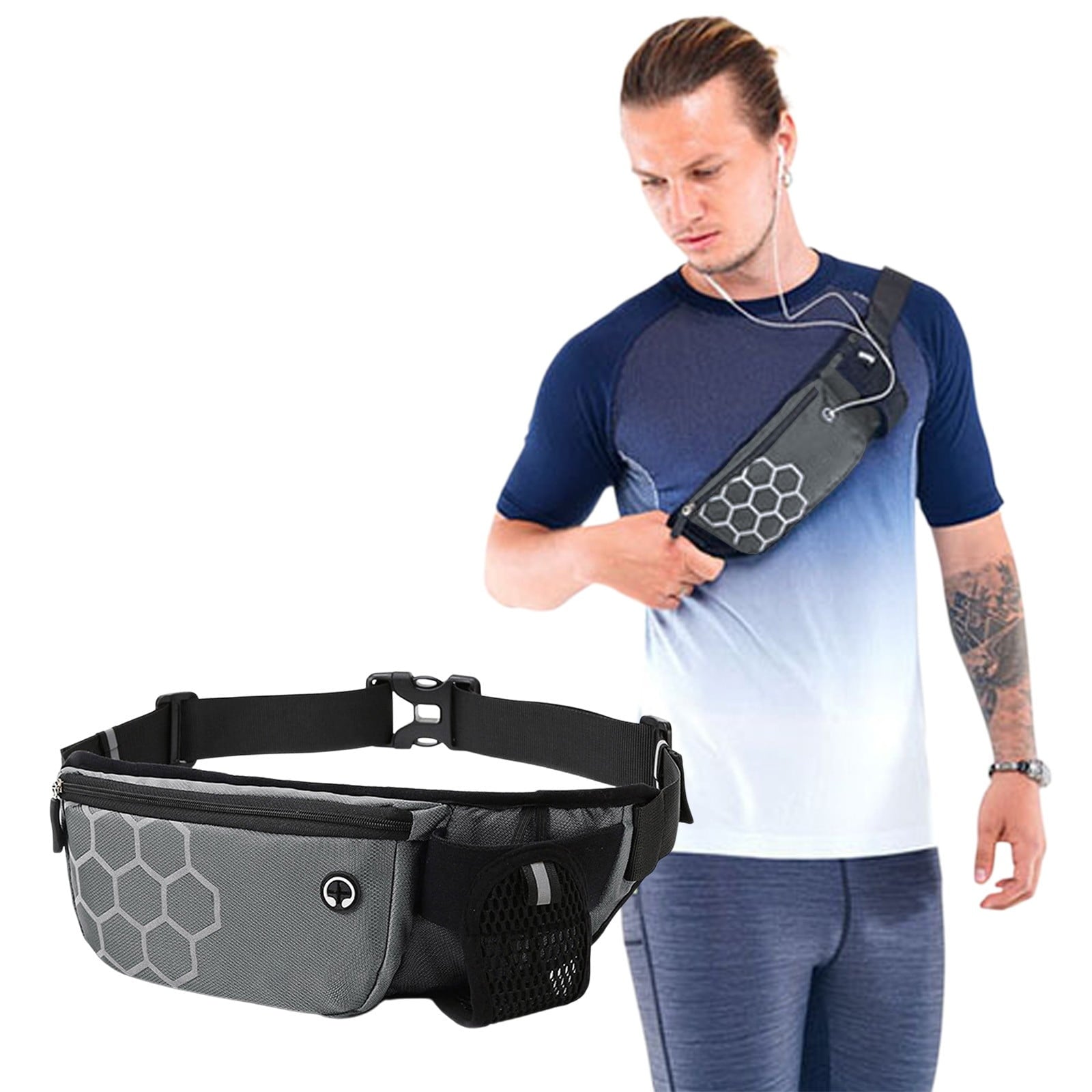 Running Waist Pack with Water Bottle Holder | Waterproof Sports Belt Bag for Phone & Keys | Unisex Fanny Pack 27x14cm | Lightweight Marathon Running Gear & Hiking Hydration Pack | 100g